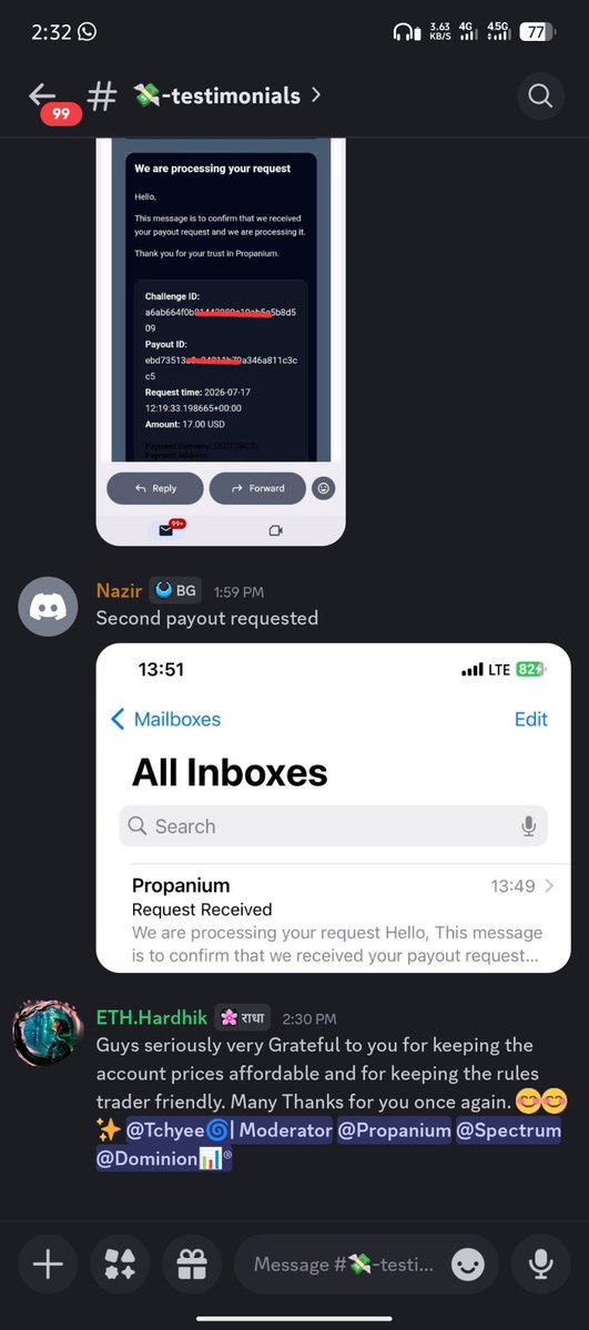 HabibAhmard's tweet photo. More traders. More payouts. More proof. 📈💸

I just checked the Propanium Discord, and the payout channel keeps growing with fresh payout certificates and new payout requests every day.

From small  to larger withdrawals, traders are getting paid consistently while following the rules.

If you're looking for a prop firm with affordable accounts, trader-friendly rules, and a proven payout history, @MPropanium is worth checking out.

The testimonials speak for themselves. 👀🔥

Get 25% off code : Habeeb

Signup here: https://t.co/0ev0s19JfV
