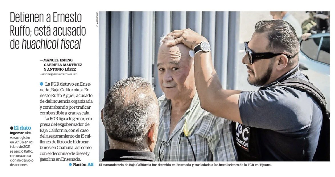 JJDiazMachuca's tweet photo. Detienen a Ernesto Ruffo; está acusado de huachicol fiscal

¿De verdad en México no existe persecución política contra opositores, periodistas y ciudadanos críticos, presidente @Claudiashein?

Si Ernesto Ruffo cometió un delito, que responda ante la justicia. Nadie debería estar por encima de la ley, como sí sucede con los de su @PartidoMorenaMx 

Pero entonces surge una pregunta: ¿por qué la FGR de la fiscal carnal @ErnestinaGodoy_ actúa con tanta rapidez contra un exgobernador de oposición, mientras políticos de Morena, funcionarios, militares, marinos y empresarios relacionados con Morena y señalados desde hace mucho tiempo por su presunta relación con el huachicol —incluso en investigaciones periodísticas y por autoridades de Estados Unidos— siguen sin enfrentar consecuencias? Ni durante la gestión de Alejandro Gertz Manero (al que premiaron con una embajada) ni ahora con Ernestina Godoy se ha actuado contra ellos.

La justicia deja de parecer imparcial cuando unos son investigados con rapidez y otros permanecen intocables durante años.

¿La ley se aplica igual para todos o depende de quién seas?