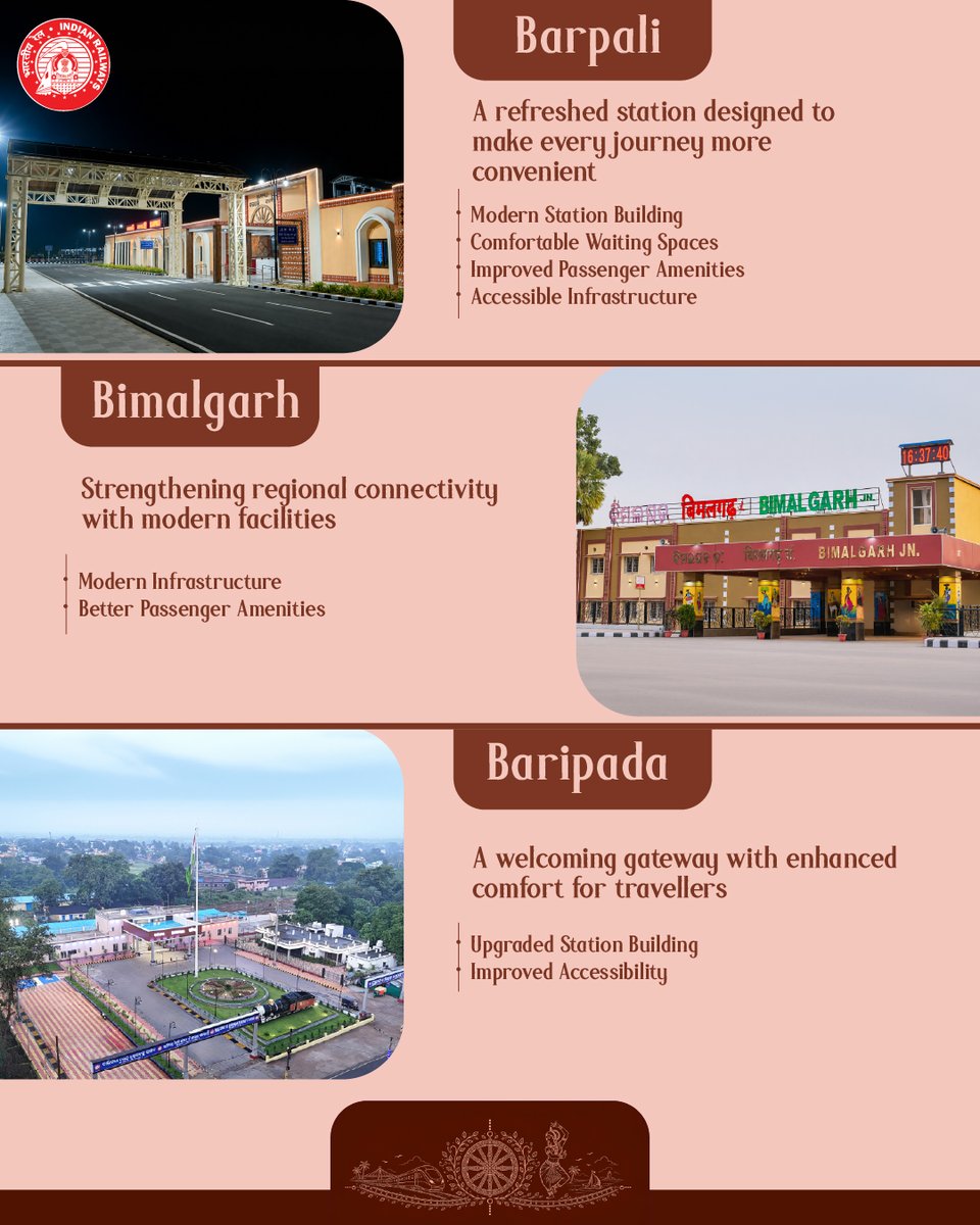 StationsinOD's tweet photo. A new chapter in Odisha’s railway journey begins today.

Today, Hon’ble PM Shri @narendramodi  inaugurates seven redeveloped Amrit Bharat Stations of East Coast Railway - Barpali, Balangir, Paralakhemundi, Talcher, Kesinga, Bimalgarh and Baripada.

#AmritStation #75अमृत_स्टेशन https://t.co/hEqesNRANE