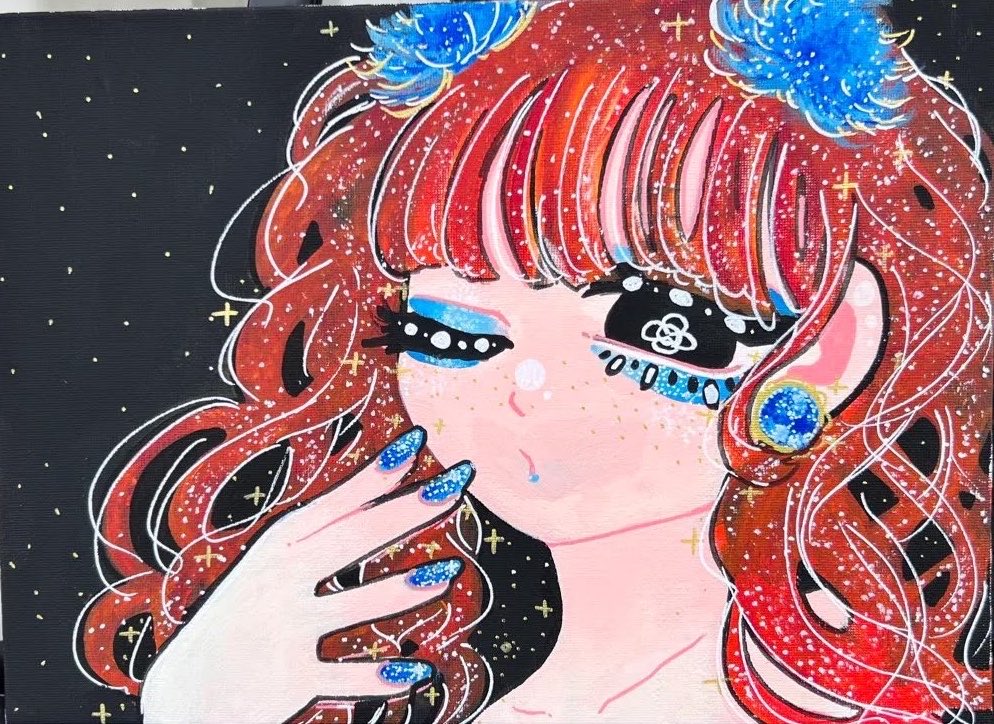 ✨️個展まであと3日✨️ こっちを見るおんな:キャンバス原画s4号3種