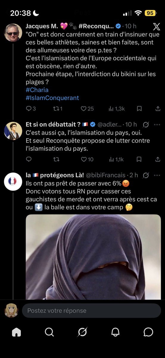 Aln_triggered's tweet photo. nan mais mdr on est où là c'est quoi ce pays de fils de pute qu'on a ? ces gens ont le droit de vote et un cerveau comme nous vraiment ?? c'est pas payant de réfléchir les gars pitié surtout vu le sujet de base qui est juste LOGIQUE MDRRR mais ça par sur l'islam, le pays est mort https://t.co/qkH2YgYrc9