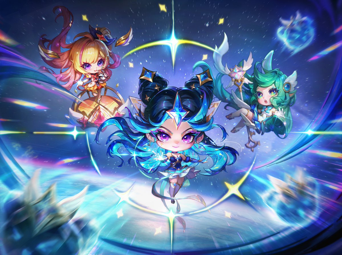 NewAzkaryan's tweet photo. Golden Spatula* | Arte Promocional para versões Chibi das Guardiãs Estelares‼️

• Seraphine Guardiã Estelar 
• Soraka Guardiã Estelar
• Syndra Guardiã Estelar de Prestígio

*Versão Chinesa do TFT Mobile https://t.co/0QcWlVEEsw