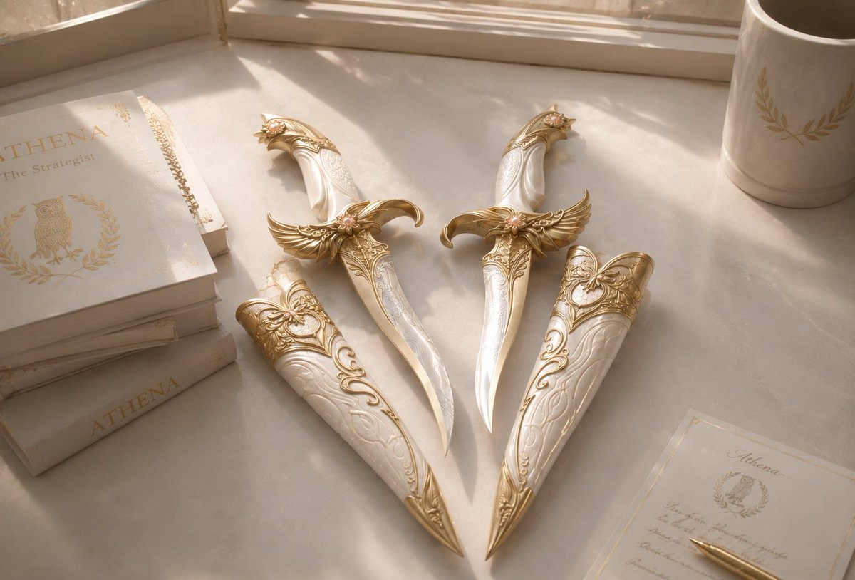 peonylaide's tweet photo. Adelaide Bailee 
Daughter of Athena, Stage 2  

Status: Claimed 
Weapon: Asteria  

A pair of twin daggers forged from celestial bronze, featuring ivory-white blades adorned with gilded wing engravings. Crafted for swift and precise combat. https://t.co/kCLZLTpaLm