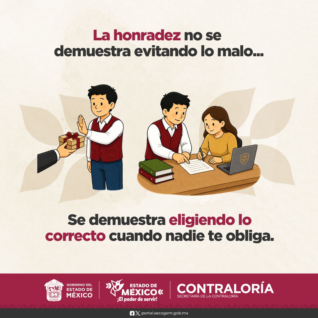 ContraloriaGEM's tweet photo. #MiércolesDeÉtica || ✨Honradez.
Cada acción honesta deja una huella de confianza. La honradez es el valor que impulsa un servicio público íntegro, responsable y comprometido con el bienestar de la ciudadanía.
#Honradez #PrincipiosRectores https://t.co/nUV1yhgeTw