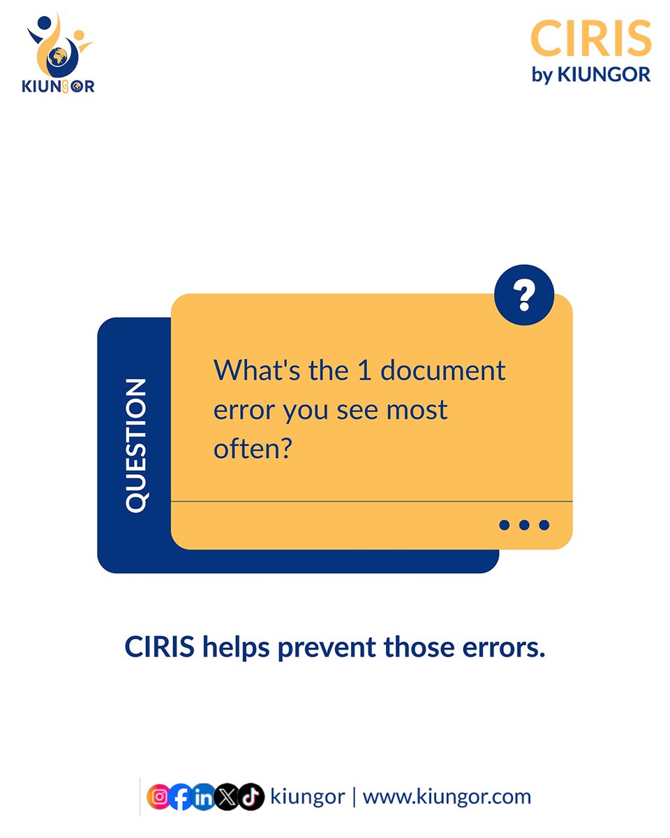 kiungorOrg's tweet photo. What's the #1 document error you see most often?
Missing signatures? Data mismatches? Inconsistent info?
Reply below 👇
CIRIS helps prevent those errors : https://t.co/a28RjK0t2j
#CIRIS #Validation #Compliance https://t.co/aVmvXB1ygn