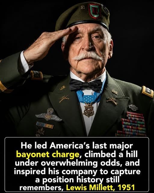 JRM58506966's tweet photo. The Captain Who Ordered the Bayonet Charge

On February 7, 1951, during the Korean War, Captain Lewis L. Millett led one of the most extraordinary battlefield actions in modern American military history.

Easy Company, 27th Infantry Regiment—known as the "Wolfhounds"—had spent days fighting to capture Hill 180 near Soam-ni. Well-prepared enemy defenses, steep terrain, and determined resistance repeatedly stalled the advance, leaving the company searching for a way to break through.

Captain Millett believed bold leadership could change the outcome.

When one of his platoons became pinned down under intense enemy fire, he gave an order that would become legendary:

"Fix bayonets. Charge!"

Leading from the very front, Millett charged uphill alongside his soldiers, inspiring them to press forward despite relentless enemy fire. During the assault, he was wounded by grenade shrapnel but refused evacuation. Ignoring his injuries, he continued leading the attack until Hill 180 was secured.

The successful assault enabled Easy Company to seize the objective and is widely recognized as the last major American bayonet charge in combat.

For his extraordinary heroism, inspirational leadership, and unwavering devotion to duty, Captain Lewis Millett was awarded the Medal of Honor, the United States' highest military decoration for valor.

His actions became a lasting example of a leader who placed the mission and the lives of his soldiers above his own.

Although warfare has changed dramatically since the Korean War, Millett's actions continue to be studied throughout the military as an enduring example of courage, determination, and decisive leadership under fire.

Today, Lewis Millett is remembered not simply because he made history, but because he inspired the men beside him to accomplish what many believed was impossible.

His legacy reminds us that true leadership is measured not only by the orders a commander gives, but by the willingness to stand shoulder to shoulder with those who carry them out.

"Lead from the front." Captain Lewis L. Millett lived those words.

Story based on historical records.