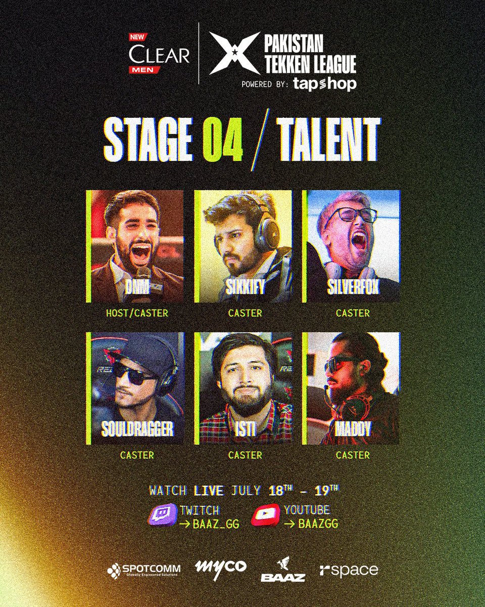 BAAZ_GG's tweet photo. Your casters for the FINAL Pakistan Tekken League Stage  🇵🇰🏆

Tune in TOMORROW for Stage 4 at 12pm PKT on Myco, YouTube or Twitch 📲

#PTL2026 https://t.co/j25fAm4zY7
