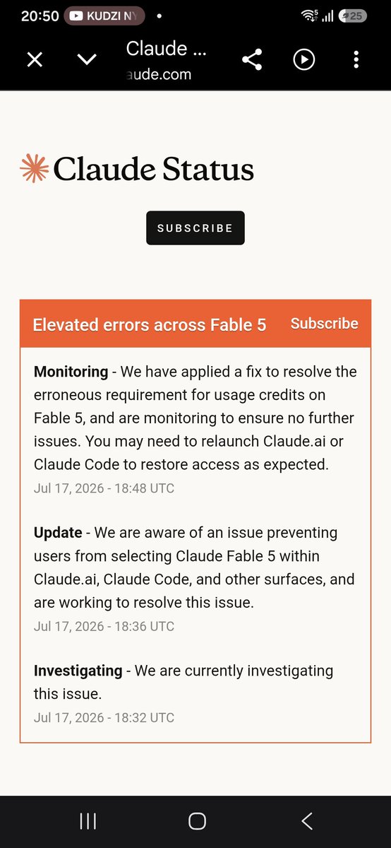 AICITY112's tweet photo. FABLE DOWN ERROR BEING FIXED. HERE IS THE CORRECT STATEMENT:

"We are aware of an issue preventing users from selecting Claude Fable 5 within https://t.co/04qz50ISoq, Claude Code, and other surfaces, and are working to resolve this issue" https://t.co/9PIvj8C0B1