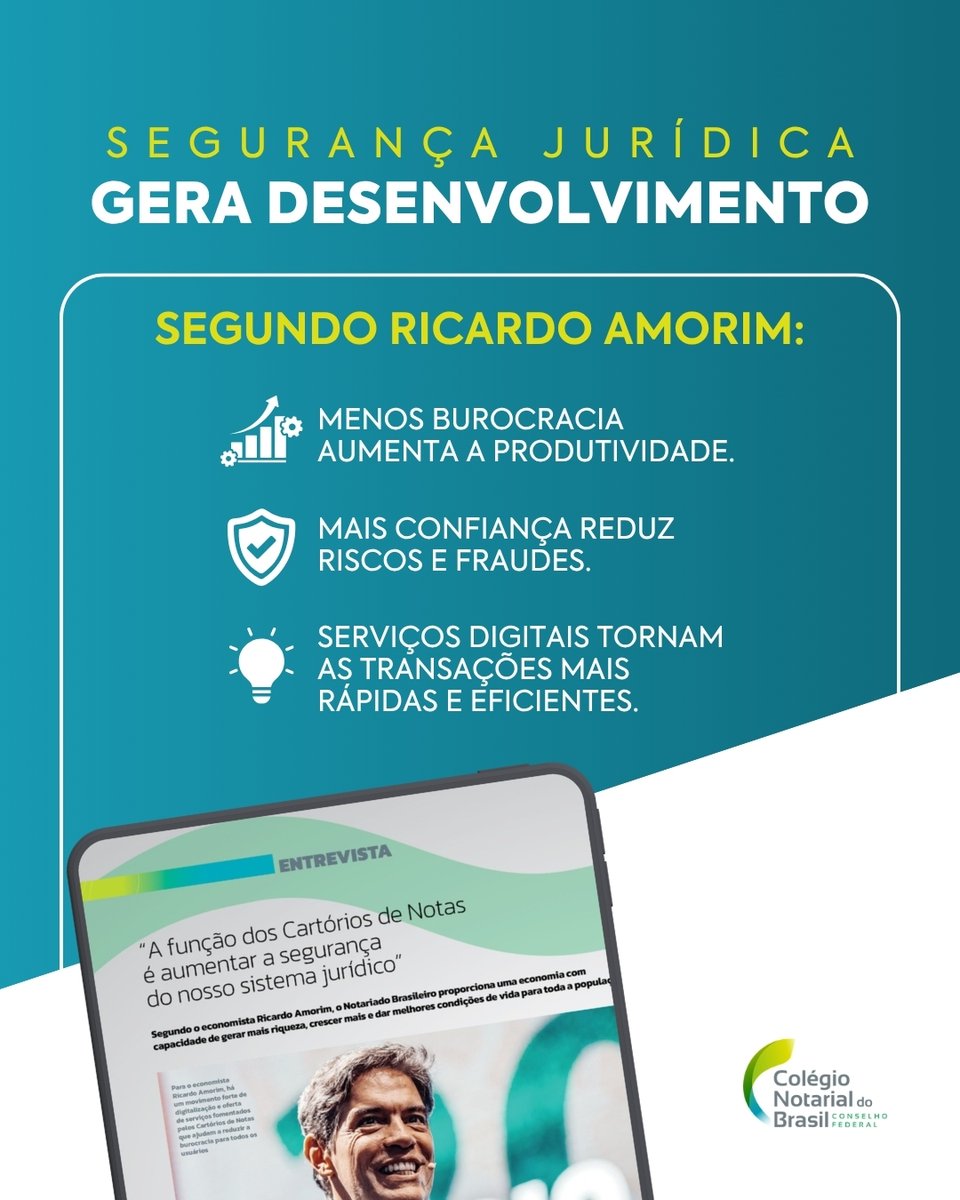 CNB_CF's tweet photo. Como segurança jurídica e digitalização impulsionam a economia?

Na Revista do Notariado Brasileiro, Ricardo Amorim explica como os Cartórios de Notas fortalecem a confiança, reduzem riscos e contribuem para o desenvolvimento.

📖 https://t.co/G7MU9CLdEA https://t.co/VqV2HRfqh0