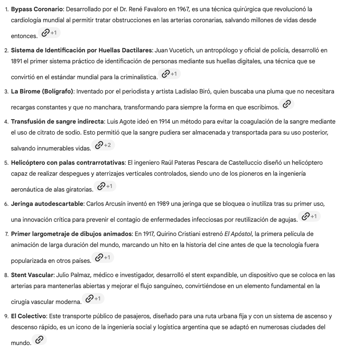 EZELOPEZAR's tweet photo. @lola_rabbitx Bypass Coronario
Sistema de Identificación por Huellas Dactilares
La Birome (Bolígrafo)
Transfusión de sangre indirecta
Helicóptero con palas contrarrotativas
Jeringa autodescartable
Primer largometraje de dibujos animados
Stent Vascular
El Colectivo https://t.co/9KgOXx4uyK
