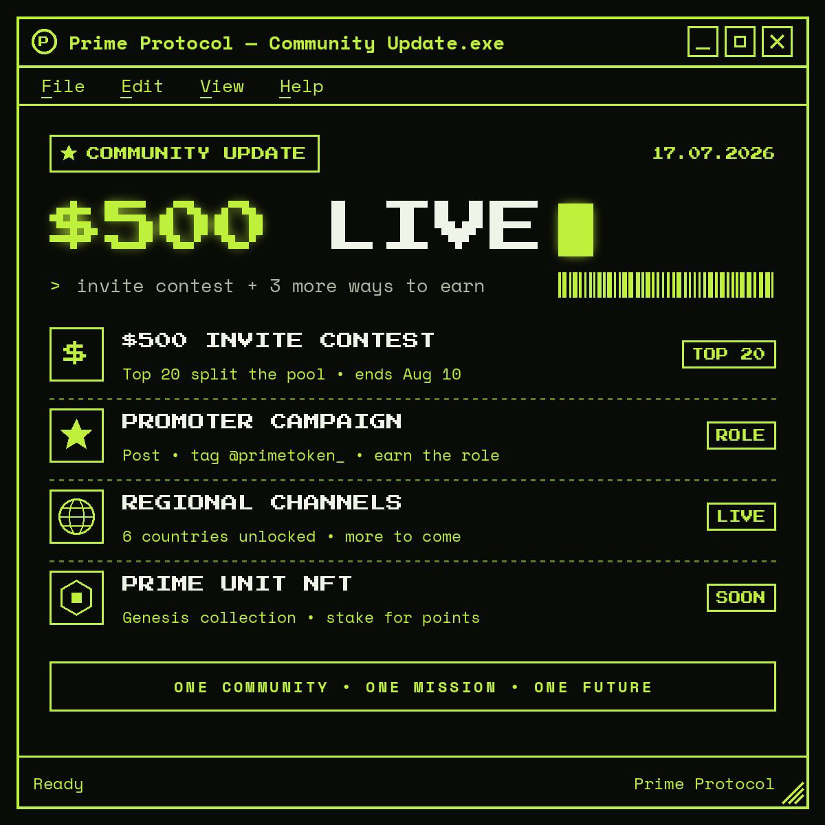 asmaaa_099's tweet photo. $500 is on the table at @primetoken_ 💰 Full rundown 👇

💰 $500 Invite Contest (ends Aug 10, 8 PM UTC+1)
Invite friends to the Discord. Top 20 inviters split a $500 prize pool, 1st place takes $100. Real invites only, fake ones don't count.

🎨 Prime Promoter Campaign (July 17–27)
Create an original post about Prime Protocol, tag @primetoken_ with #PrimeProtocol $PRIME #Robinhood, submit your proof in Discord, and earn the exclusive Prime Promoter role.

🌍 Regional communities are live
🇳🇬 🇻🇳 🇮🇳 🇮🇩 🇧🇩 🇺🇦
React with your country flag in Discord to unlock your channel. One Regional Moderator will be hand-picked per region, with special rewards.

🧬 Prime Unit NFT: the Genesis collection
Limited supply. Stake to earn Prime Points, convertible to $PRIME at token launch. Holders get guaranteed testnet access, a Founder badge, priority mainnet access, and early entry to the PrimeBTC Testnet, a 1:1 Bitcoin-pegged network.

It all starts in the Discord 👇

https://t.co/Y6w90OOuP7