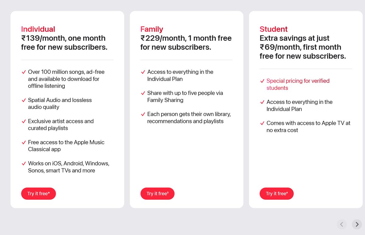 beebomco's tweet photo. Apple has increased Apple Music Subscription prices in India

Individual:  ₹139/month (₹119 before)
Family: ₹229/month (₹179 before)
Student:  ₹69/month (₹59 before)

Is RAM affecting music services now?🤔 https://t.co/JgpYOkH3DD