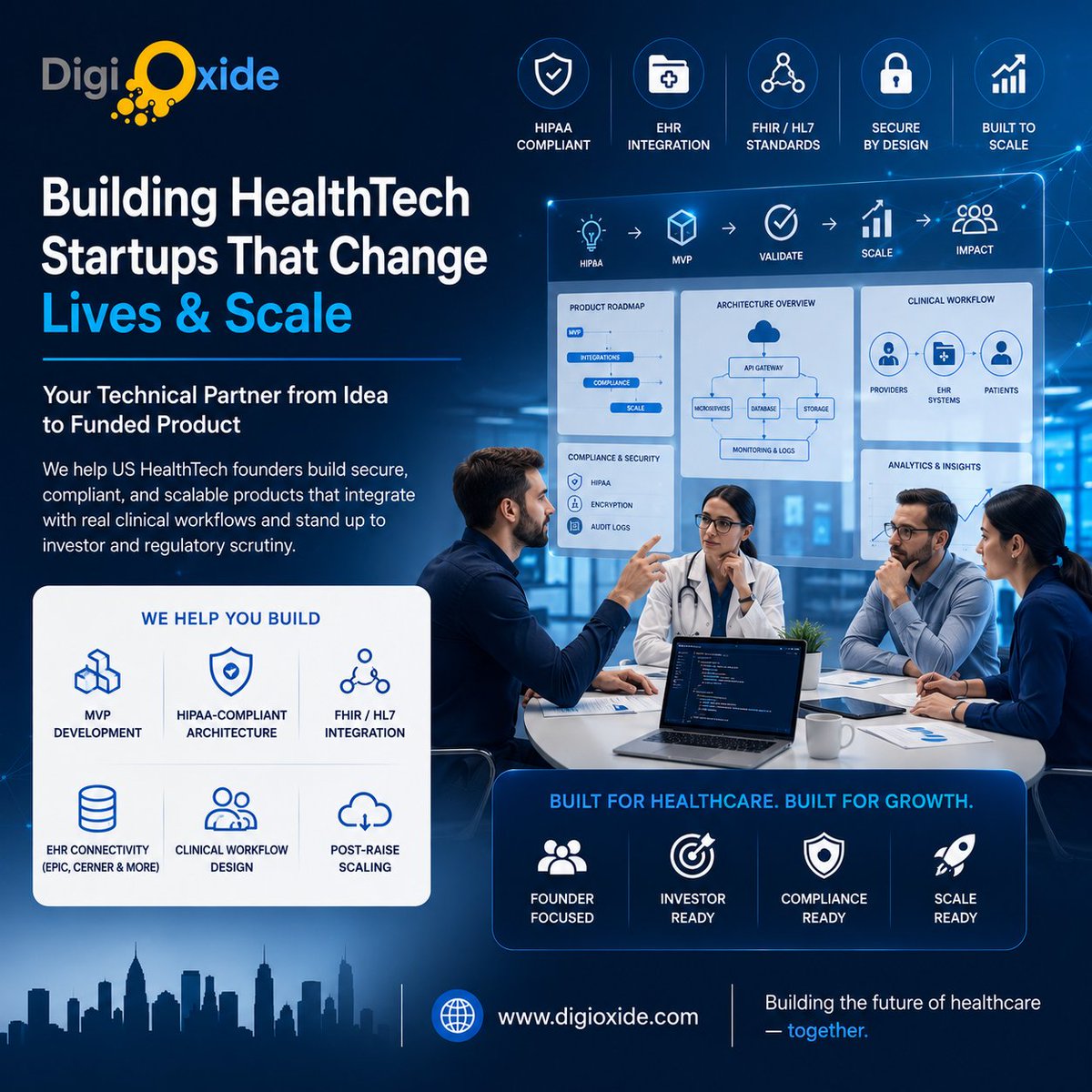 Digioxidein's tweet photo. Healthtech founders: the architecture decisions you make at MVP stage determine whether you can scale after your raise.

Digioxide builds healthtech products the right way from the start.

https://t.co/Ey3wpivhjj

#HealthTechStartup #DigitalHealth #DigiOxide #USHealthTech https://t.co/ghQHsGvXUN