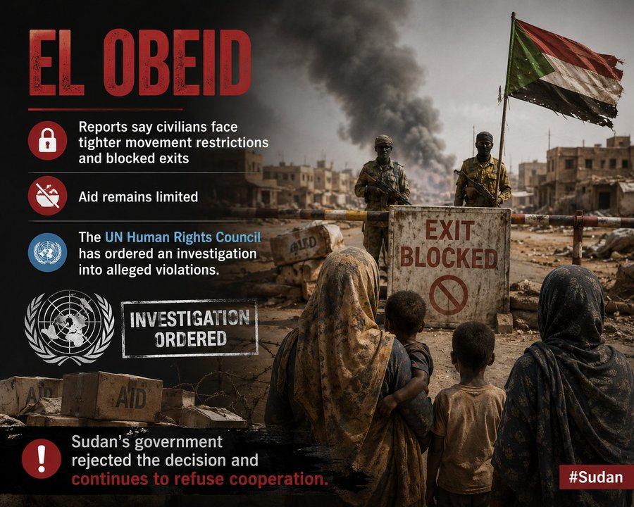 everythinguu1's tweet photo. As the humanitarian crisis in El Obeid deepens, calls are growing for independent investigations into alleged violations and the immediate opening of safe corridors to protect civilians and deliver aid. https://t.co/FQrDBpcNhP