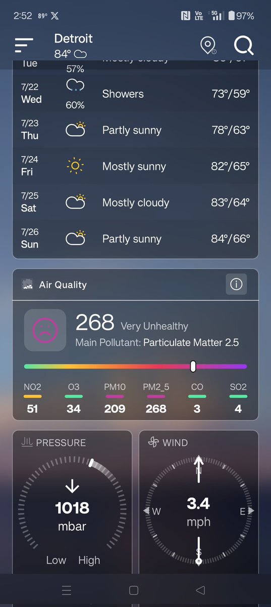 dmandreozzi's tweet photo. @JaredMutchler Any thoughts on the wildfires in Canada? The air quality in Detroit is bad today. I remember when these fires left an orange and yellow haze when they burned back in 2023 - just prior to our leaving Buffalo, NY for good. https://t.co/B59QWmsmOe
