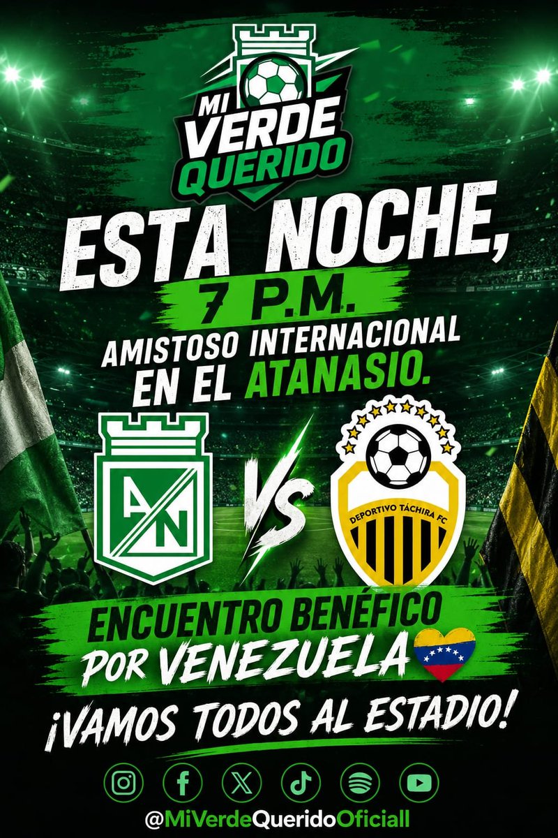 MiVerdeQuerido_'s tweet photo. Esta noche vuelve Mi Verde Querido al Atanasio 🏟️ ⚽ 🇳🇬

@nacionaloficial vs Deportivo Táchira 
@DvoTachira

⏰️ 7 P.M.
📺 Transmisión de Win Sports 

#AtléticoNacional #VamosNacional #MiVerdeQuerido #Venezuela #DeportivoTáchira https://t.co/OCVFreCwfF