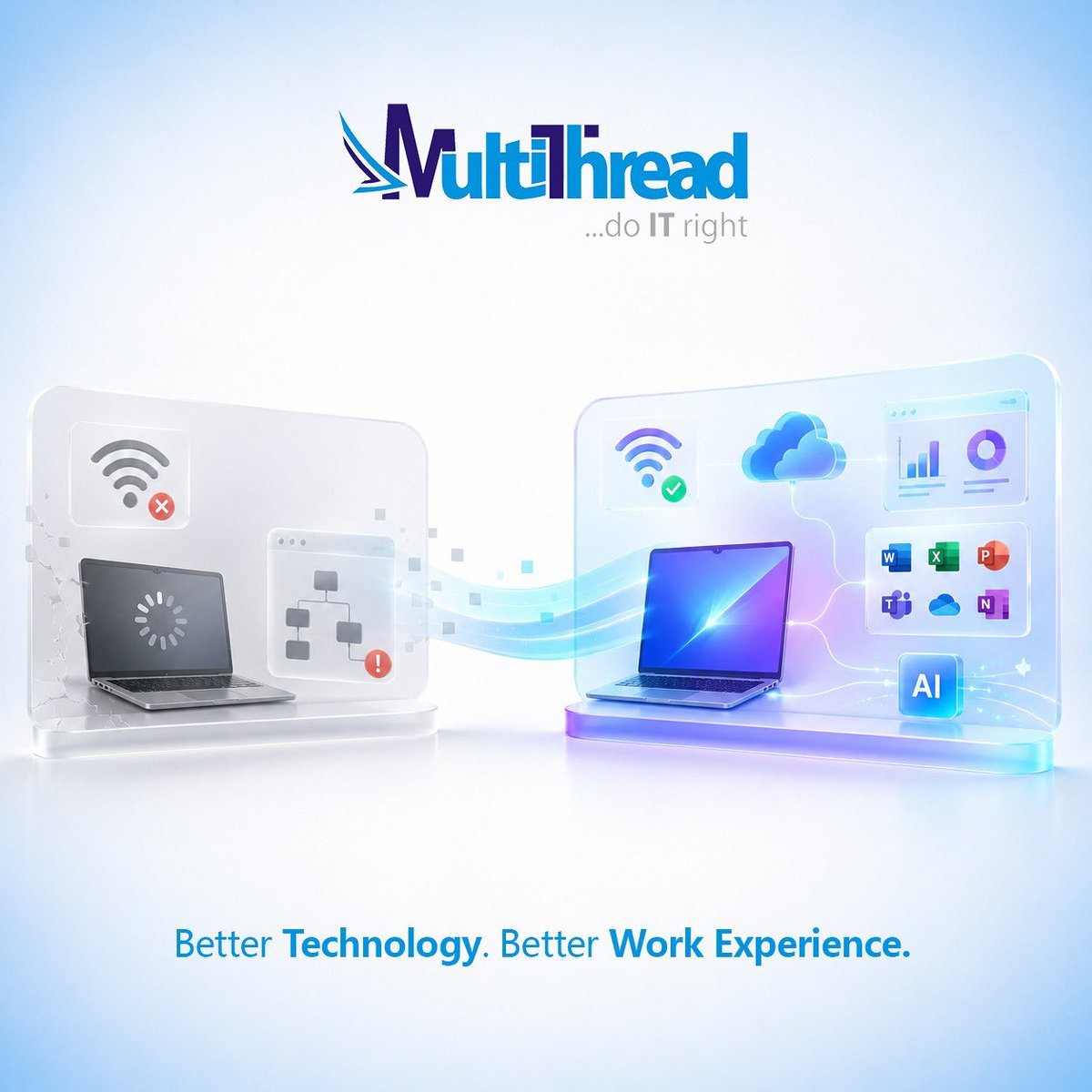 MultiThreadICT's tweet photo. Slow laptop. Spotty Wi-Fi. A process that takes 5 extra clicks.
None of these feel huge — until they quietly drain your team's productivity every single day.
Better technology = better work experience. That's what we build at @MultiThread. 💻⚡
#DoITRight #EmployeeExperience https://t.co/bIeoJaKxGB