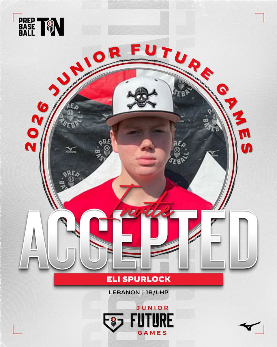 PrepBaseballTN's tweet photo. #𝐏𝐁𝐉𝐅𝐆𝟐𝟔: 𝐈𝐧𝐯𝐢𝐭𝐞 𝐀𝐜𝐜𝐞𝐩𝐭𝐞𝐝 ✅

Congratulations to '30 1B/LHP Eli Spurlock (@LebanonHSBSBL) on accepting his invitation to represent #TeamTennessee at the 2026 Junior Future Games! 🤩

👤: https://t.co/xcYAV9bL4H || @PrepBaseball https://t.co/snOTNKoMeo