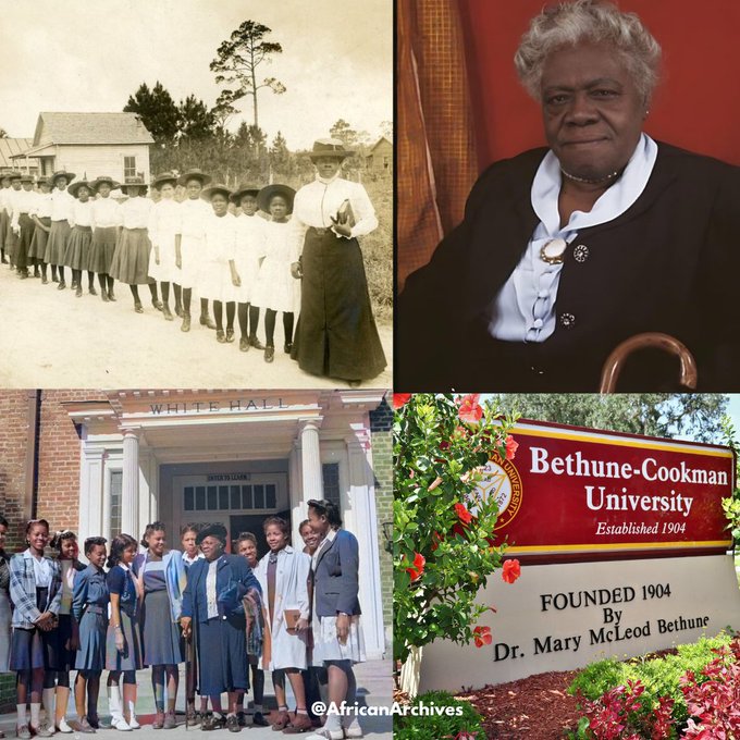 AfricanArchives's tweet photo. In 1904, with $1.50 and faith in a living God, Dr. Mary McLeod Bethune established the Daytona Normal and Industrial Institute for Negro Girls, now known as Bethune-Cookman University in Daytona Beach, Florida. 

Mary Jane McLeod Bethune was a educator, stateswoman, philanthropist, humanitarian, womanist and civil rights activist. 

She was known as "The First Lady of The Struggle" because of her commitment to gain better lives for African Americans.

CAREER & ACTIVISM:
Bethune founded the National Council for Negro Women in 1935, established the organization's flagship journal Aframerican Women's Journal and resided as president or leader for myriad African American women's organizations including 

She is well known for starting a private school for African-American students in Daytona Beach, Florida; it later continued to develop as Bethune-Cookman University. 

Bethune was the sole African American woman officially a part of the US delegation that created the United Nations charter.

For her lifetime of activism, she was deemed "acknowledged First Lady of Negro America" by Ebony magazine in July 1949 and was known by the Black Press as the "Female Booker T. Washington".

May 18, 1955: In Daytona Beach, FL, Mary Jane McLeod died of a heart attack. She was 79.