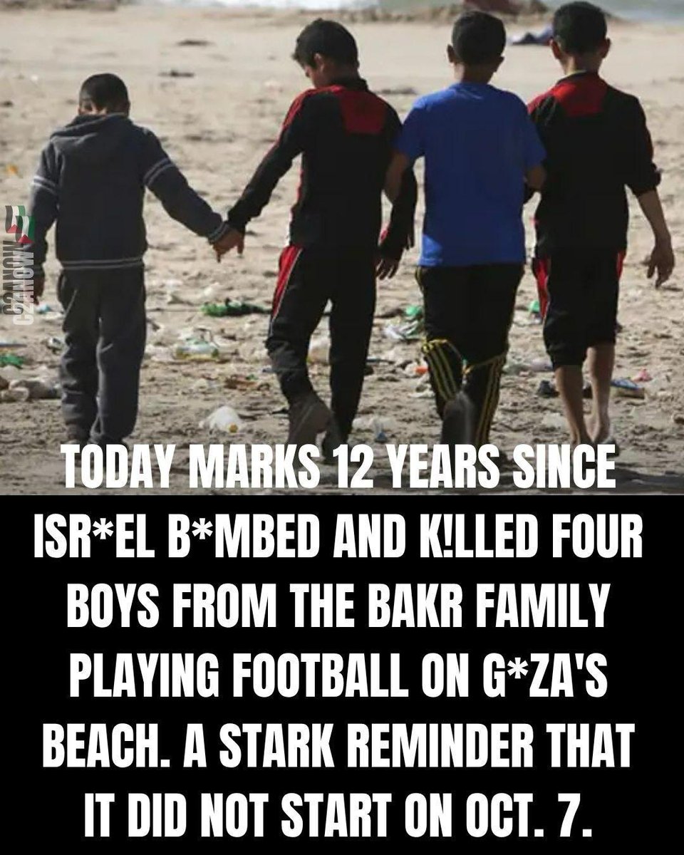 hippyygoat's tweet photo. ISRAEL HAS ALWAYS TARGETED AND KILLED CHILDREN…

12 years ago Israel killed 4 kids playing football on a beach in Gaza. https://t.co/owsS9xVVtM