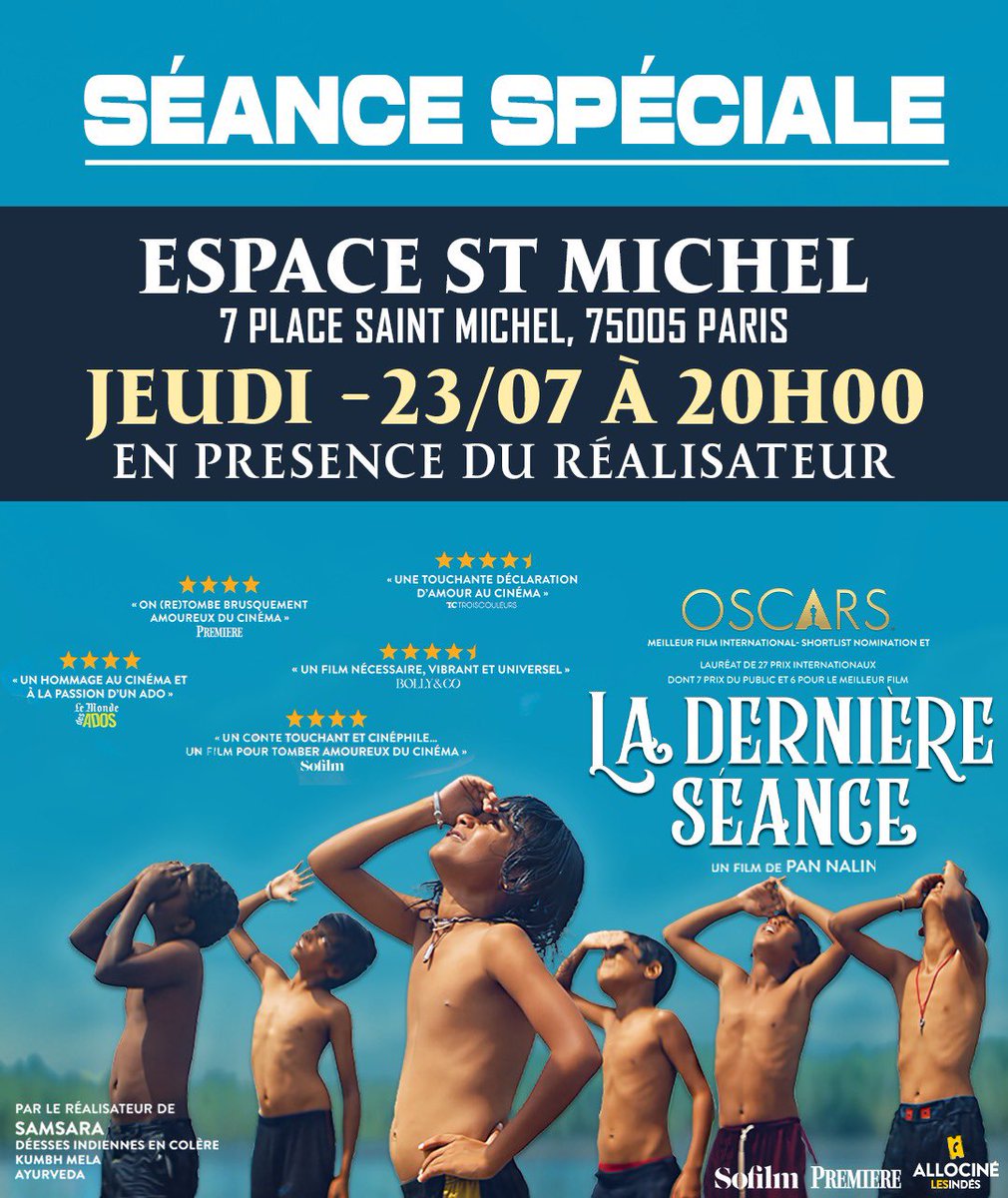 FridayEntmt's tweet photo. 🎬 Séance spéciale de #LaDernièreSéance à Paris !

Retrouvez le réalisateur Pan Nalin pour une projection exceptionnelle suivie d’un échange avec le public.

📍 Espace Saint-Michel
🗓 Jeudi 23 juillet
🕗 20h00

Une soirée unique autour de cette magnifique déclaration d’amour au cinéma.

🎟️ Réservez vite vos places !

#LaDernièreSéance #PanNalin #AuCinema #LaDernièreSéance #LastFilmShow #PanNalin #AuCinema #Cinema #CinemaFrancais #CinemaIndien #FilmDAuteur #Cinephile #ArtEtEssai #SortieCinema #GrandEcran #LOdyssée #LOdysséeLeFilm 

@PanNalin @allocine @PremiereFR @StudiocanalFR @iamdesimag @BollyAndCoMag @ujgf_fr @LastFilmShow1 @So_Film @IndiaembFrance