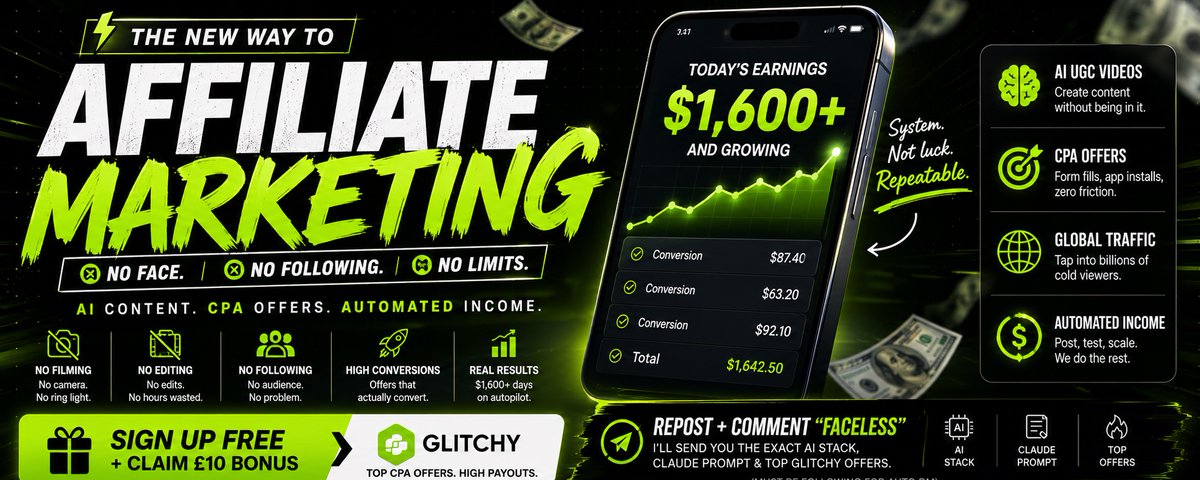 no face. no camera. no audience. here's how i make $1,600 days with AI and a Glitchy link.
