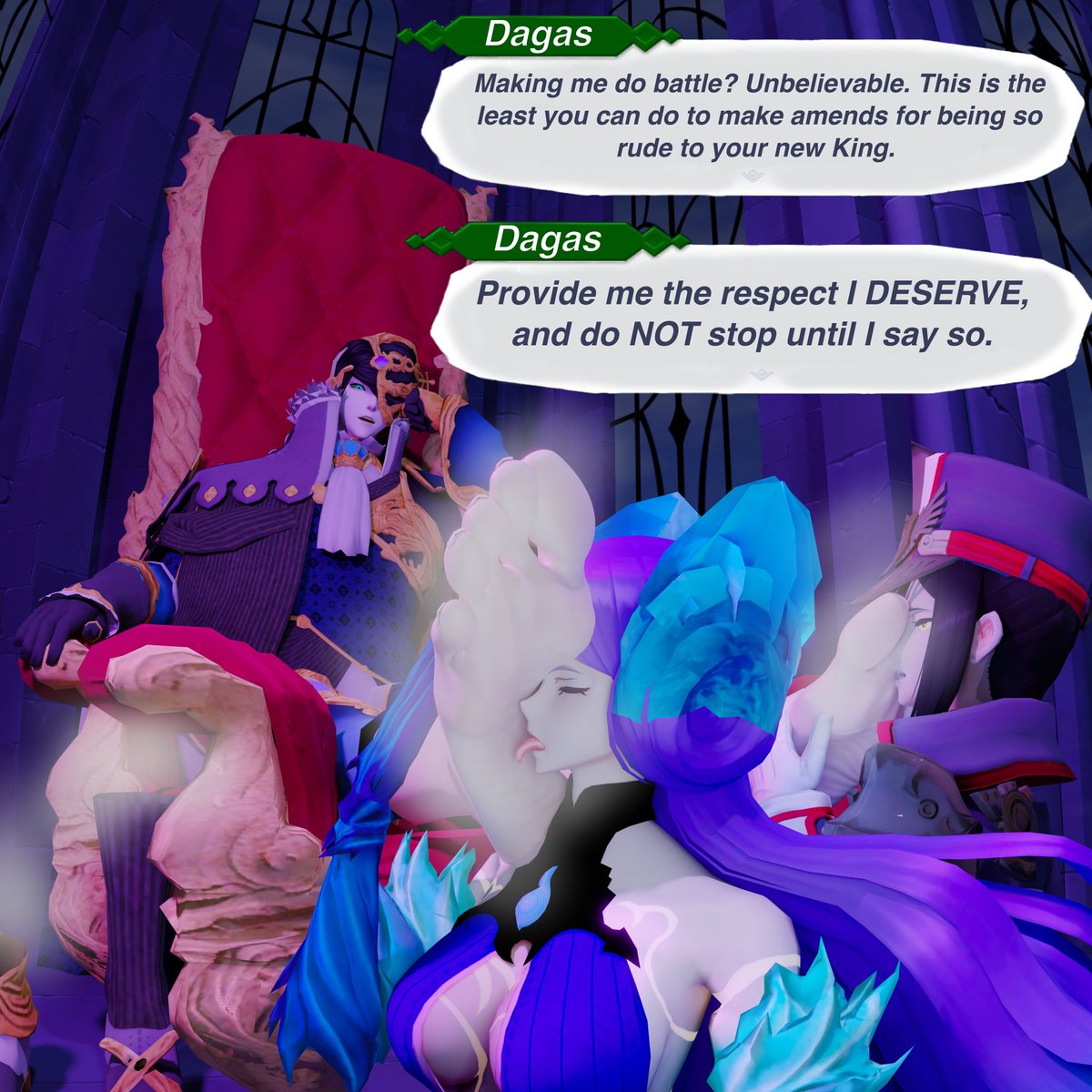 CopiDitto's tweet photo. Another comm I got when I was craving some foot stuff. A piece involving Dagas from Xenoblade Chronicles 2 making his feet be worshipped after a rough battle by Morag and Brighid, also from XC2! 

(Sorry to people who don’t like feet, also I love Dagas)

Artist: @AtelierRenders https://t.co/v83udUVkLS