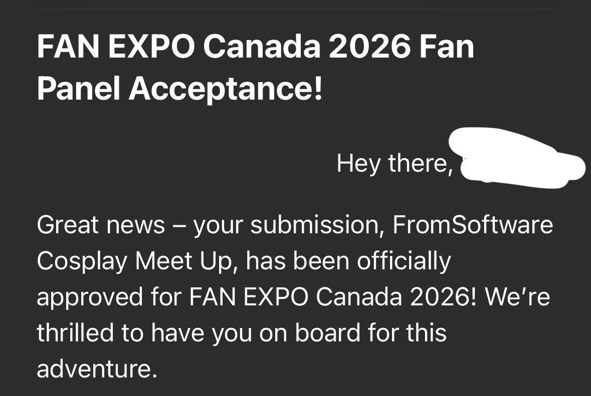 TheShantorian's tweet photo. HUGE NEWS!!!! I will be hosting a FromSoft Cosplay Meet Up at @FANEXPOCANADA in August! If you’re a FromSoft cosplayer, keep an eye out for more info! https://t.co/j7mKTLe9EP