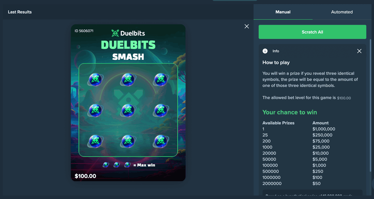 Duelbits's tweet photo. We send you $10,000

Reveal THREE matching symbols...

Can you hit the jackpot? 👀 https://t.co/y6yRo34i0N