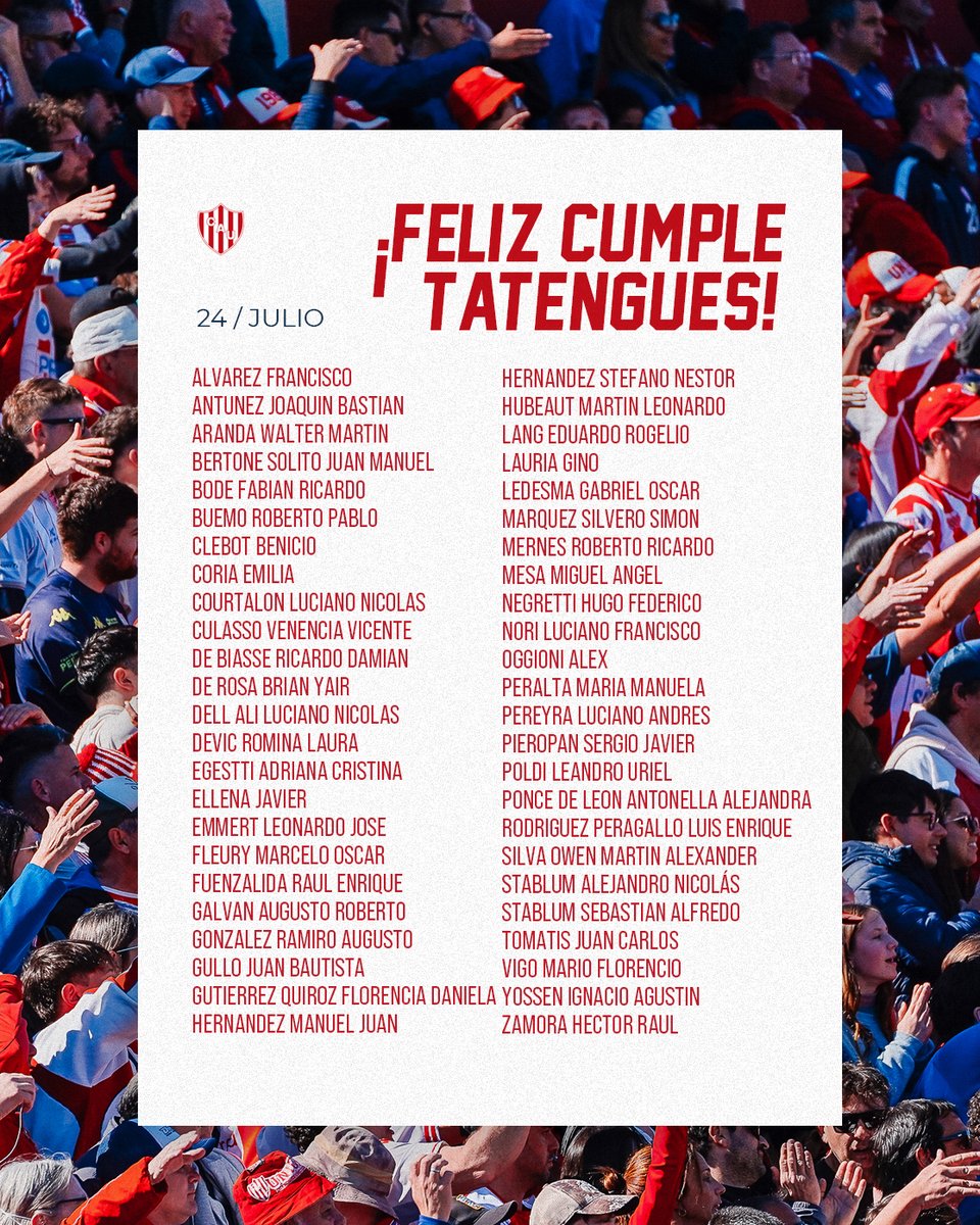 clubaunion's tweet photo. 🎂 Unión saluda a sus socios y socias que cumplen años hoy.
¡Felicidades! 🔴⚪ 
#SociosTatengues #SociasTatengues #CumpleañosTatengues https://t.co/d3iprrJ3Rh