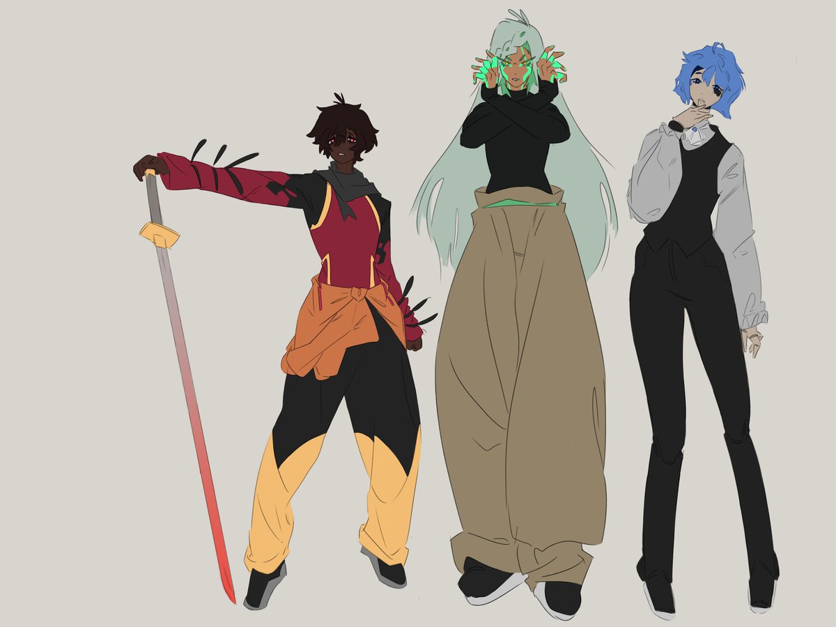 Sketchyratts's tweet photo. My three main ocs lowkey look like a pokemon starter trio, even the favoritism with one of them is apparent https://t.co/HUyqldrAY3