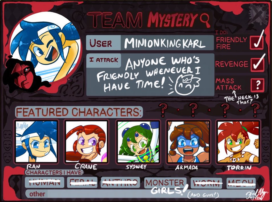MinionKingKarl's tweet photo. HEY ARTFIGHT TWITTER! I’m working on getting revenges done, but I have no idea who to attack! 
COMMENT SOME COOL ARTISTS TO ATTACK BEFORE THE MONTH IS DONE! >:D
Here’s my card ;3 https://t.co/DABbu8alkZ