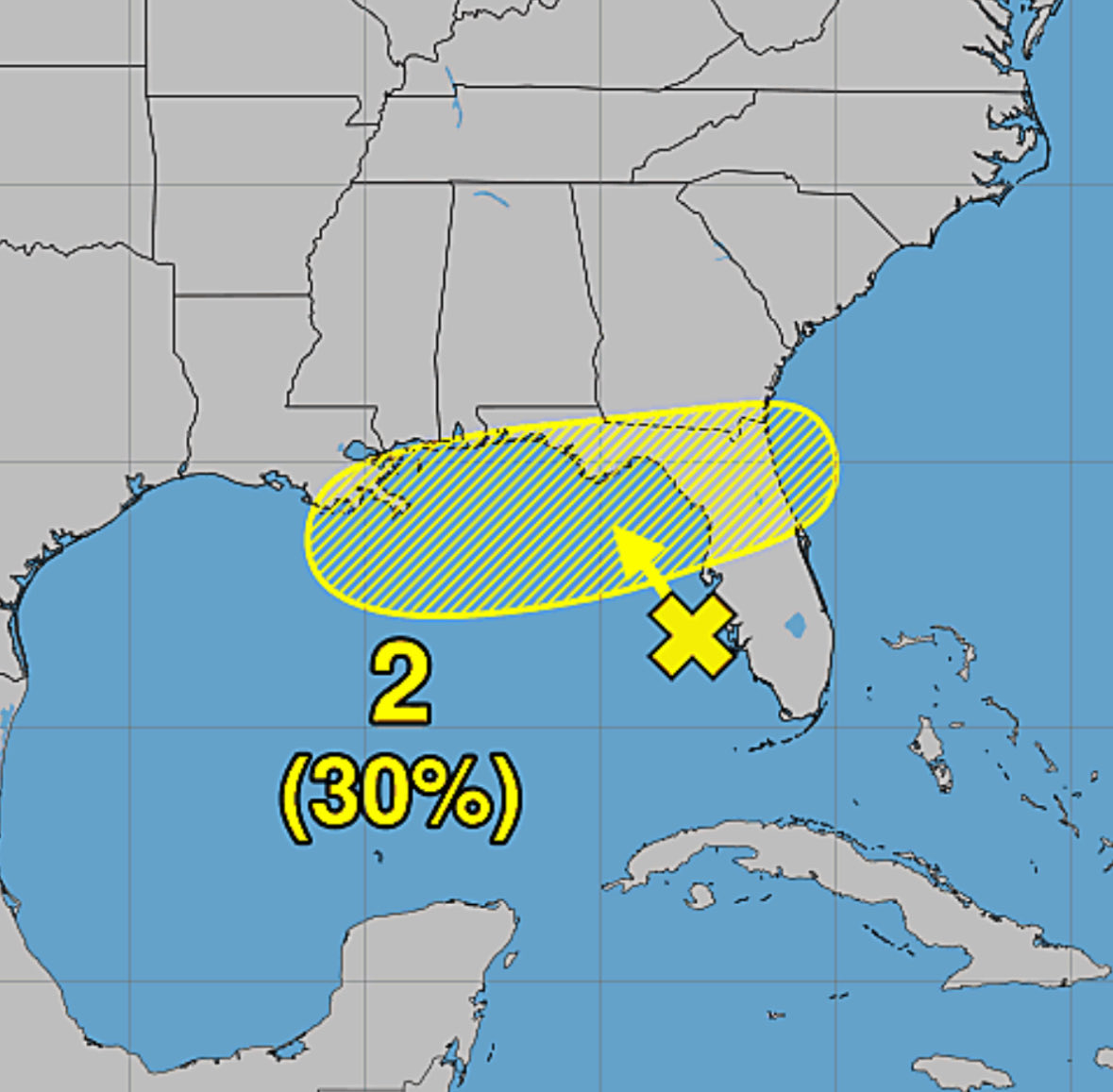 JeremyDeHartWX's tweet photo. The AI ensembles have perked up today on developing this disturbance. This is mostly mid-level activity, however it is clearly a robust circulation so if it can stay over water it may have enough time to work its way down to the surface and spin up a TC along the NE Gulf Coast. We are preparing to fly a LLI as early as Sunday.