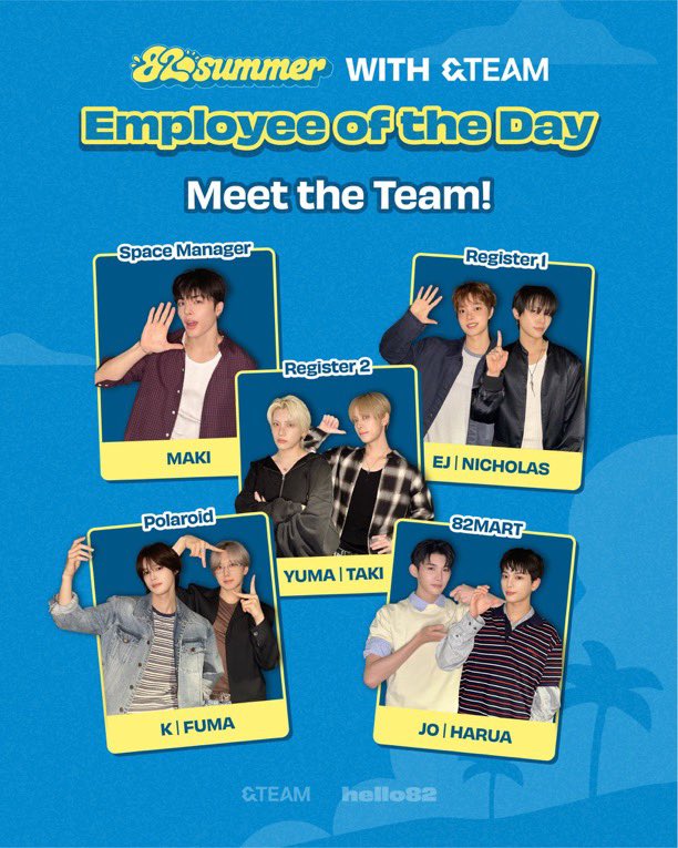 bunniewiju's tweet photo. &amp;TEAM ARE GONNA BE HELLO82 EMPLOYEES FOR A DAY 😭 AND MINI GAMES 😭 OH IM SICK TO MY STOMACHHH THAT IS GONNA BE SO MUCH FUN (this is keeho as space manager/maki’s role for reference) https://t.co/sDvilFwoSg
