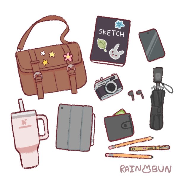 wincurates's tweet photo. realistic version of whats in my (uni) bag!! i had fun doing this :pp https://t.co/rZWvdKdSEP