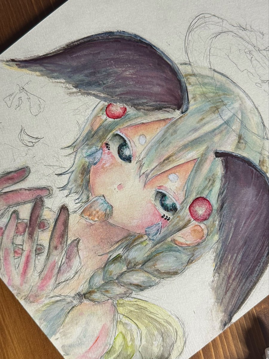 higu96's tweet photo. やはり深夜のお絵描きが1番楽しい
 #創作絵
 #透明水彩 https://t.co/yGVuKQ45mV