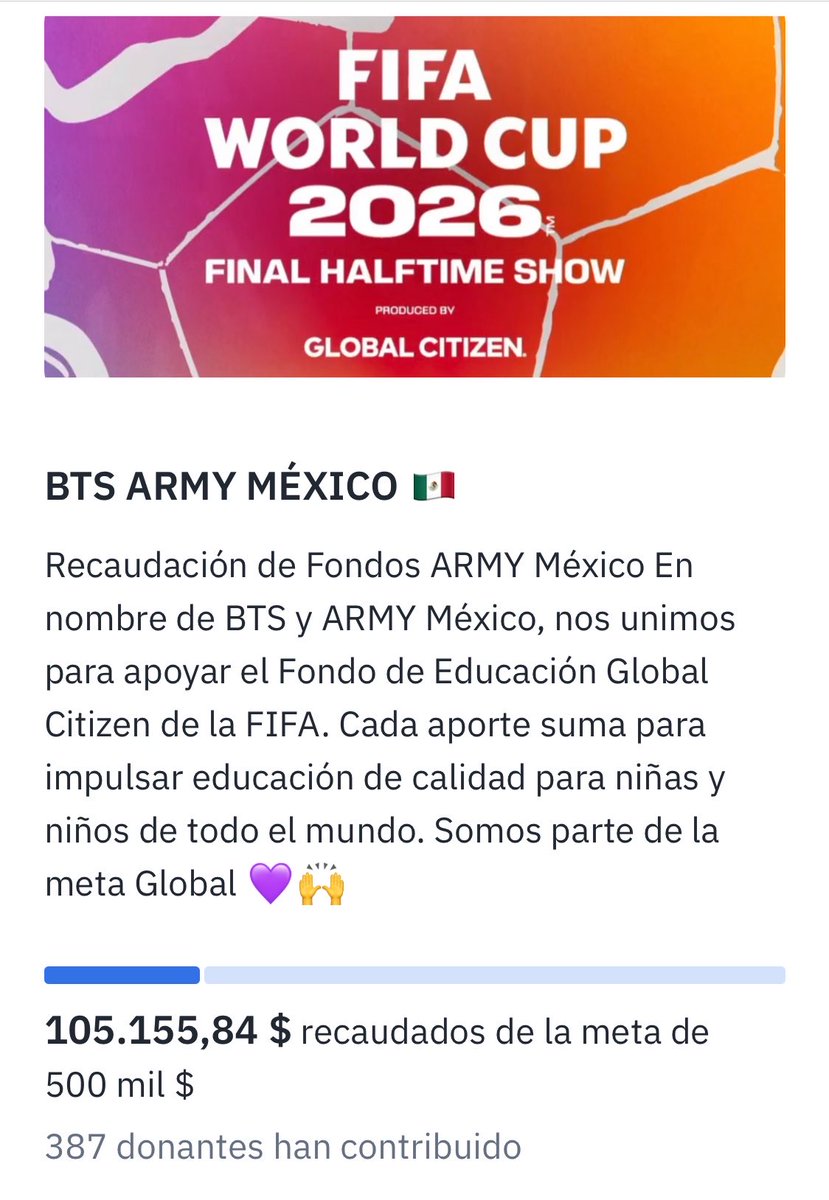 mxcharts's tweet photo. Hasta el momento ARMY México ha logrado recaudar $105,155.84 pesos mexicanos al Fondo de Educación Global Citizen. 

La recaudación está por finalizar ¡aún puedes apoyar directo al sitio de @GlblCtzn! 

https://t.co/hXmof2oZQN https://t.co/GBLJi8hnxT
