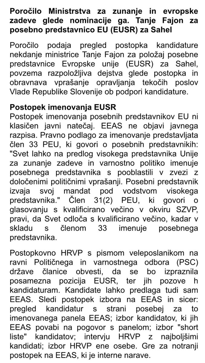 BojanPozar's tweet photo. ‼️ Celotno poročilo @MZEZ_RS o sporni kandidaturi @tfajon za Sahel: zdaj je že jasno, v resnici sploh ni šlo javni razpis, predlagala jo je namreč kar njej podrejena generalna sekretarka na zunanjem ministrstvu. ⬇️ https://t.co/tWjiN58ar3