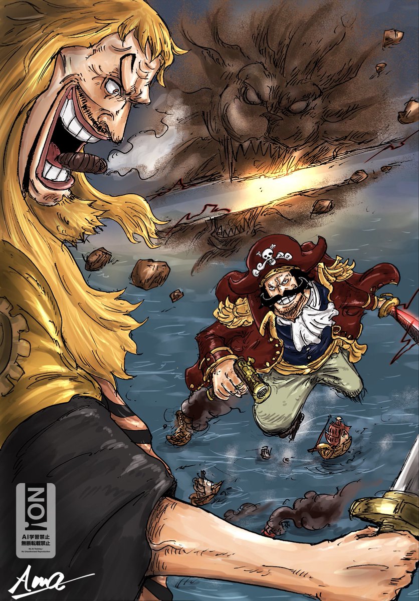 XgInrw's tweet photo. シキとロジャー
エッド・ウォーの海戦を描いてみました！
この時代のロジャー初めて描きましたが渋い🤩
#ONEPIECE #fanart https://t.co/OR5FsSFnXo
