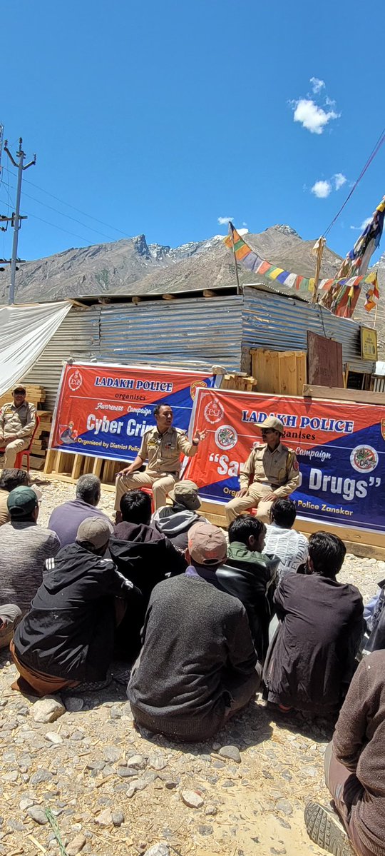 ZanskarPolice's tweet photo. Continuing its public outreach efforts, Police Station Zanskar conducted an Anti-Drug &amp; Cybercrime Awareness Programme for the Market Association at Padum, educating traders &amp; business owners on drug prevention, cyber frauds, &amp; safe digital practices.

@DGP_Ladakh @RigzinSangdup https://t.co/FB0XzqSKnL