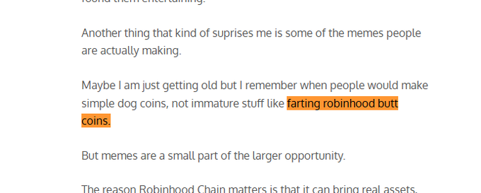 nely_1676's tweet photo. @JohannKerbrat is the head of crypto at robinhood and in charge of the blockchain   
If you go to his LinkedIn he has his personal blog linked and his most recent entry is about RWA and memes and he mentions "farting robinhood butt coins" 
The crypto ceo of Robinhood just gave us the most insane meme  
He commented his site 3 years ago in a comment