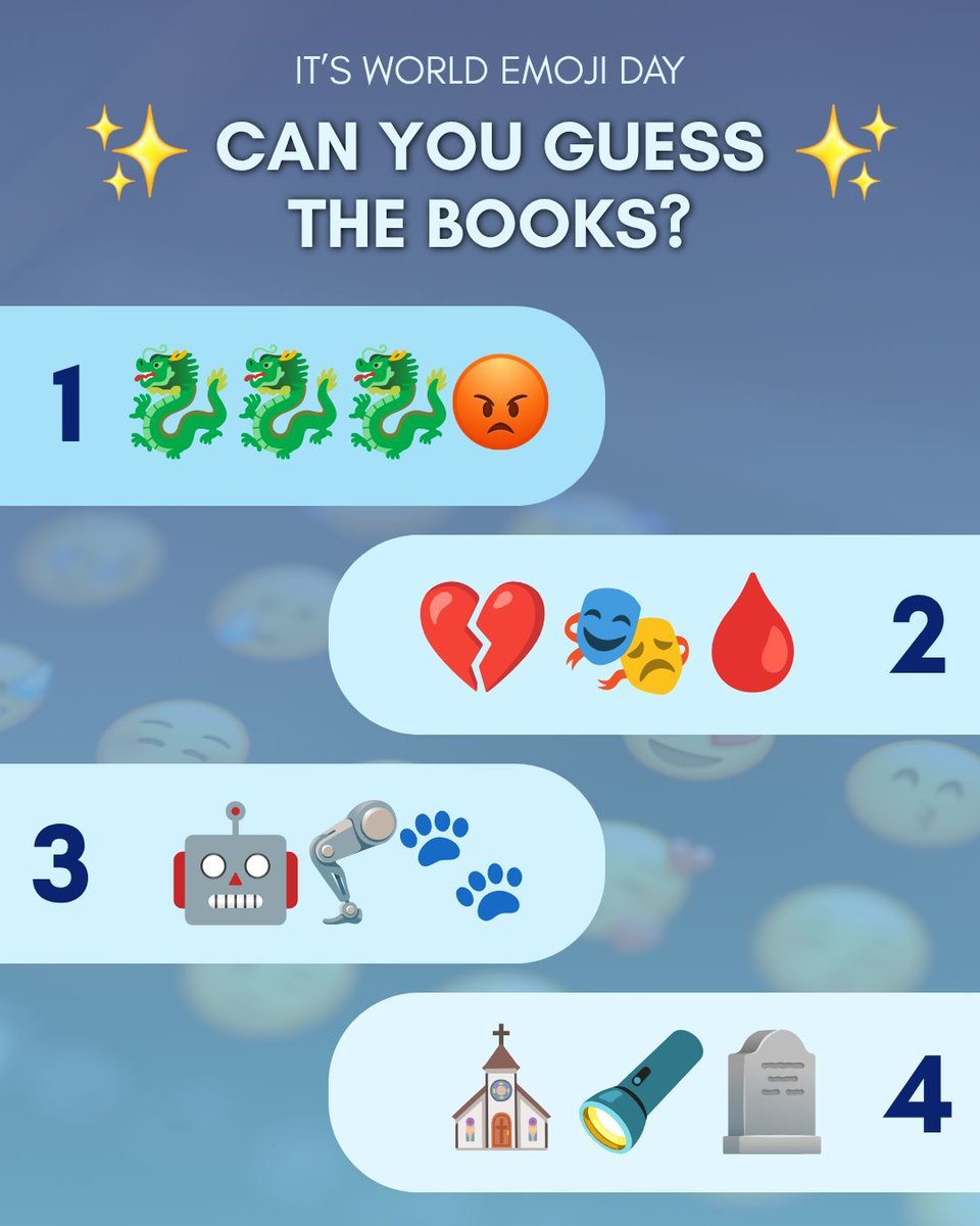 dawbooks's tweet photo. It's National Emoji Day, and what better way to celebrate than with a fun post! 

Can you guess these titles? How many did you get right?? https://t.co/AN2NlDppfC