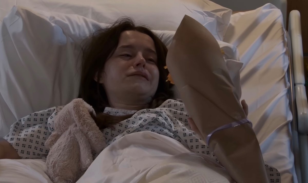 agf1052's tweet photo. He brought her fake sunflowers because he knew the hospital wouldn’t let real ones in 🥹 #Corrie https://t.co/CrrWErHHni