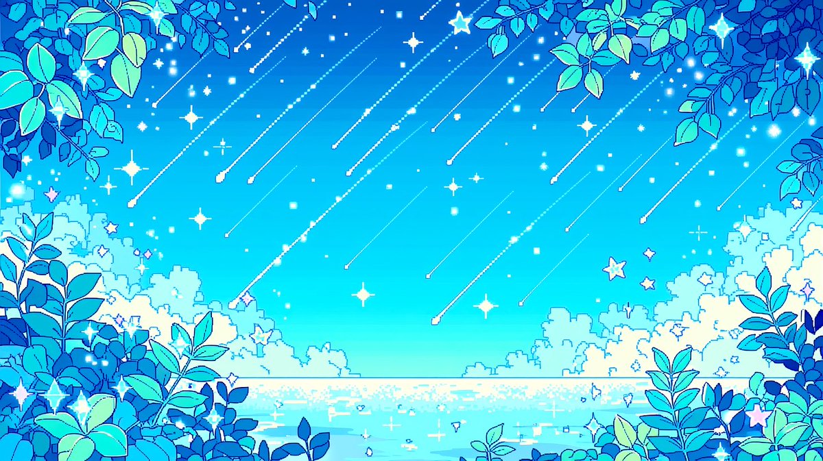A0_illustration's tweet photo. ＊VTuber向けフリー素材＊            

【星降る湖畔の背景🌌】

流星群がいっぱいでロマンチックです♡

 横型配信用背景です＊
 商用利用もOKっ‼︎     
どなたでもご自由にどうぞっ      
リプをいただけるとうれしいなぁ＊     
 #Vtuber素材 #VTuberAssets https://t.co/kV2S30AlGd