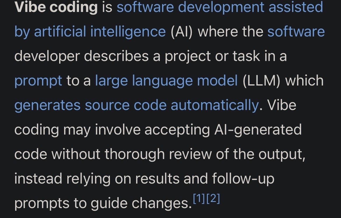 RunRabbitHopBun's tweet photo. @ahaternumberone @CerosTV Me deadass referring to the wiki definition of Vibe-Coding. The person prompting the code is also prompting changes. It’s letting it do all the work WITH HUMAN INPUT AND PROMPTS TO GUIDE IT. https://t.co/KeuAJ1Hbkw