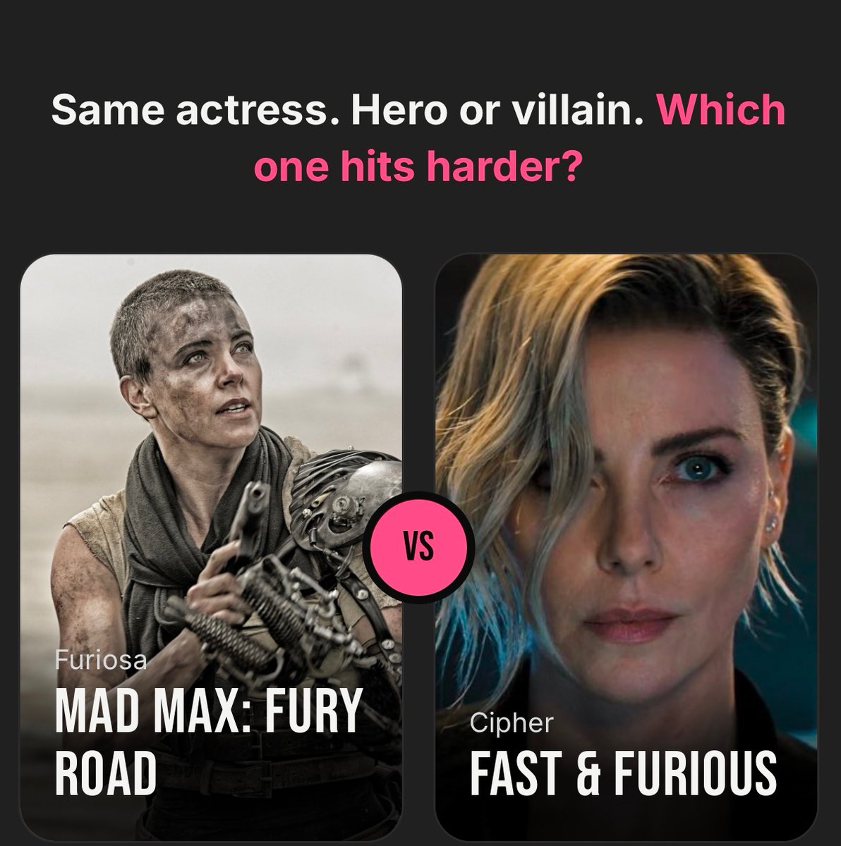 GenieFrames's tweet photo. Same actress. Hero or villain. Which one hits harder? https://t.co/MRutSilw0G