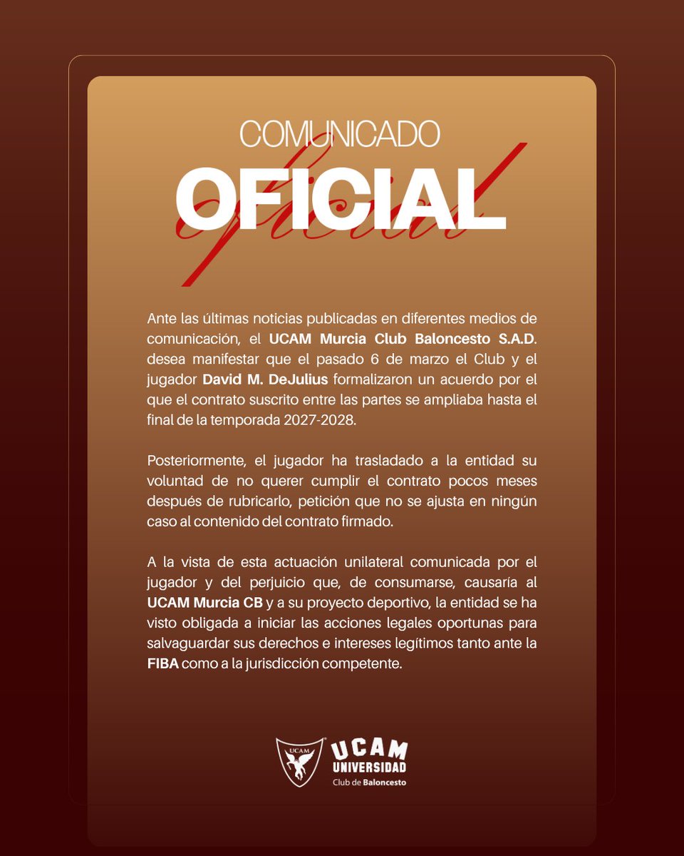UCAMMurcia's tweet photo. 𝗖𝗼𝗺𝘂𝗻𝗶𝗰𝗮𝗱𝗼 𝗼𝗳𝗶𝗰𝗶𝗮𝗹

#Astros https://t.co/7nHAhSRt78