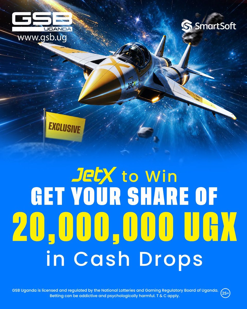 GSB_Uganda's tweet photo. ๐๐๐ญ๐ ๐ญ๐จ ๐๐ข๐ง
Are you ready to rule the skies? Take off with JetX and get a chance to spin the Prize Wheel and win a share of up to UGX 20,000,000 in total cash prizes! ๐๐ฅ๐๐ฒ ๐๐๐ ๐๐๐พ https://t.co/Cl8BkjikWF
#GSBUganda | #JetX | #PrizeWheel | #CashDrops | #ReadyForTakeoff | #BetterIsHereUG