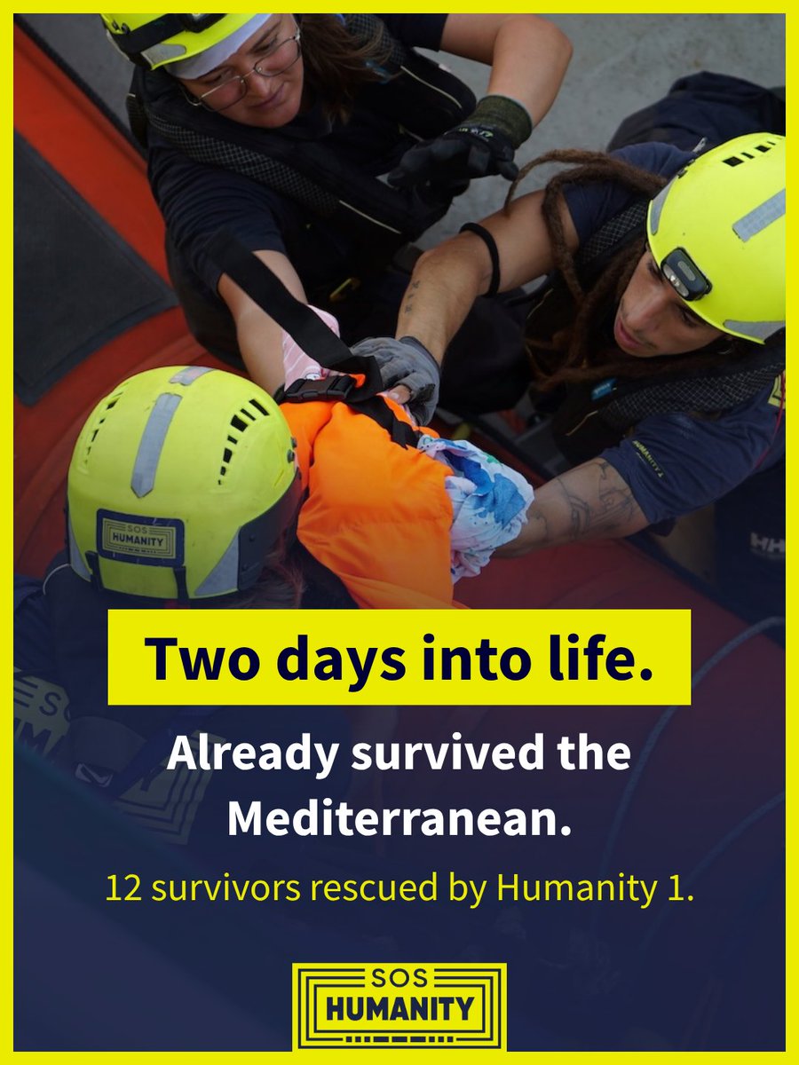 soshumanity_en's tweet photo. 🔴 This morning, our crew received a distress call from #Alarmphone. Shortly afterward, the Humanity 1 spotted the people in distress. On board were twelve people, including six women, six minors, and a baby just two days old.
1/4 https://t.co/0LEwJOjJWy