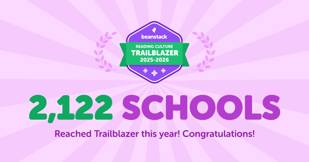 beanstackapp's tweet photo. That’s a wrap on the 2025–2026 Reading Culture Awards! This year, 2,122 schools reached 75% participation and became official Reading Culture Trailblazers! 🏆 We’re so proud to celebrate you all. 📖💙
For the full list of Trailblazers 👉  https://t.co/fSOa1pQynk https://t.co/juyZFQZdsb